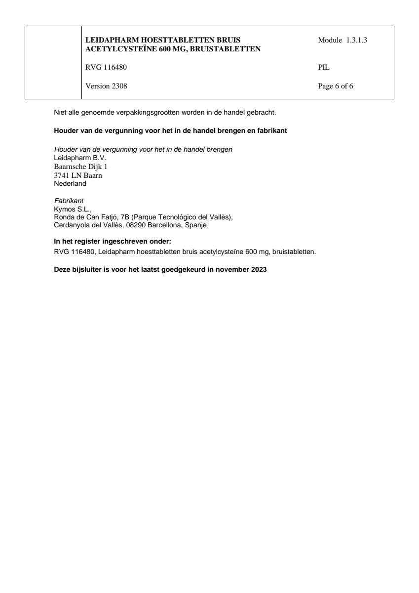 Hoesttabletten Bruis Acetylcysteine 600mg afbeelding van document #6, leaflet