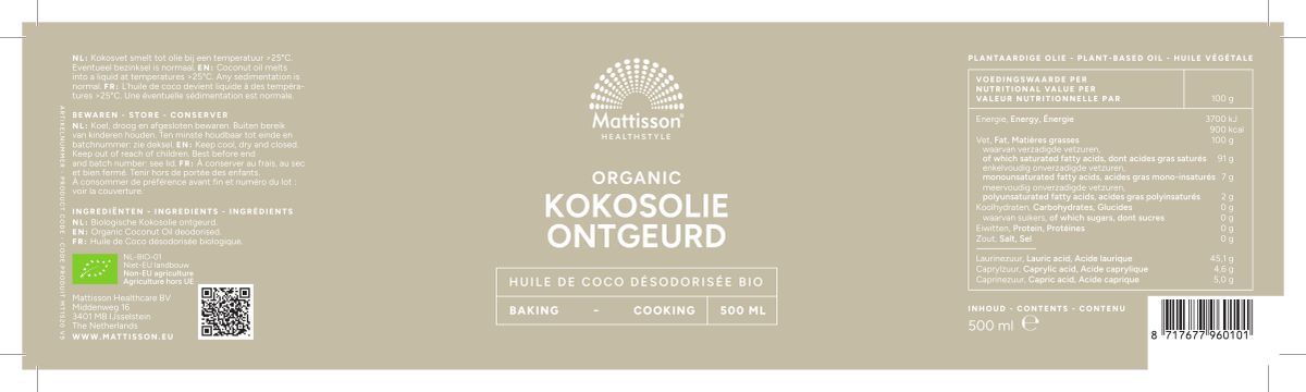 Biologische Absolute Kokosolie Ontgeurd afbeelding van document #1, label
