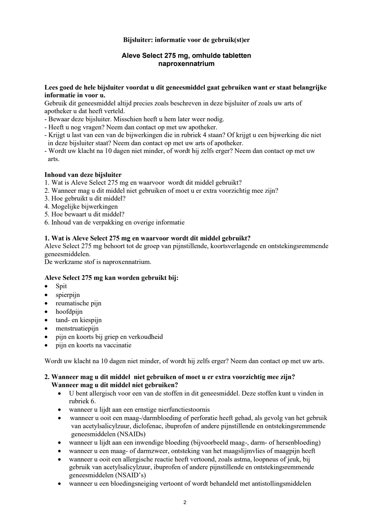 Select 275mg Tabletten afbeelding van document #2, leaflet