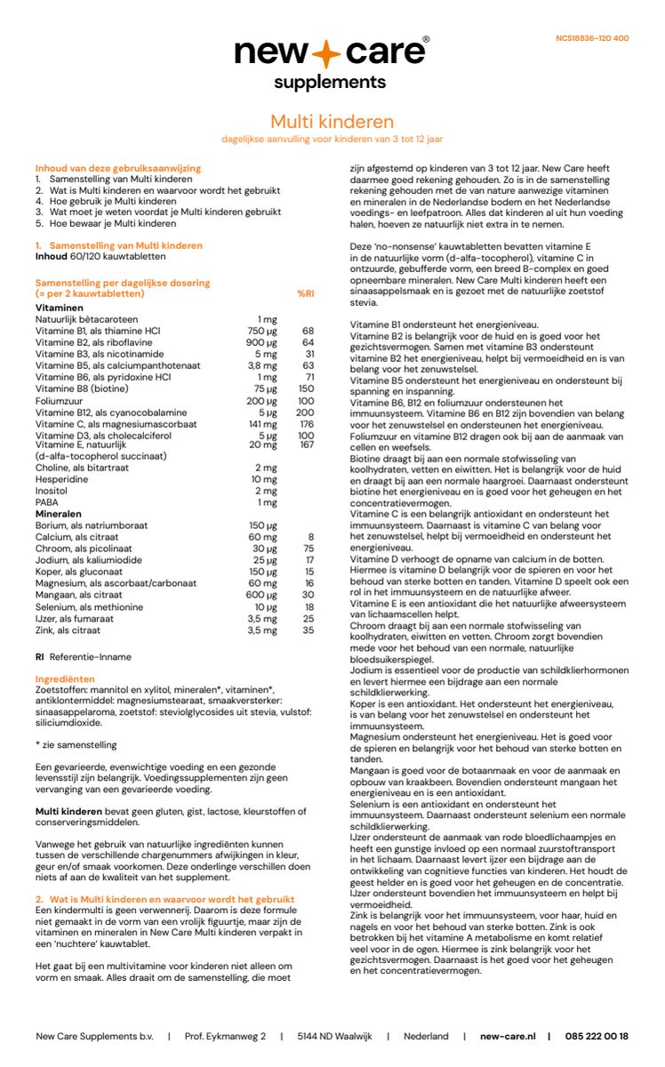 Multi Kinderen Kauwtabletten afbeelding van document #1, instructions