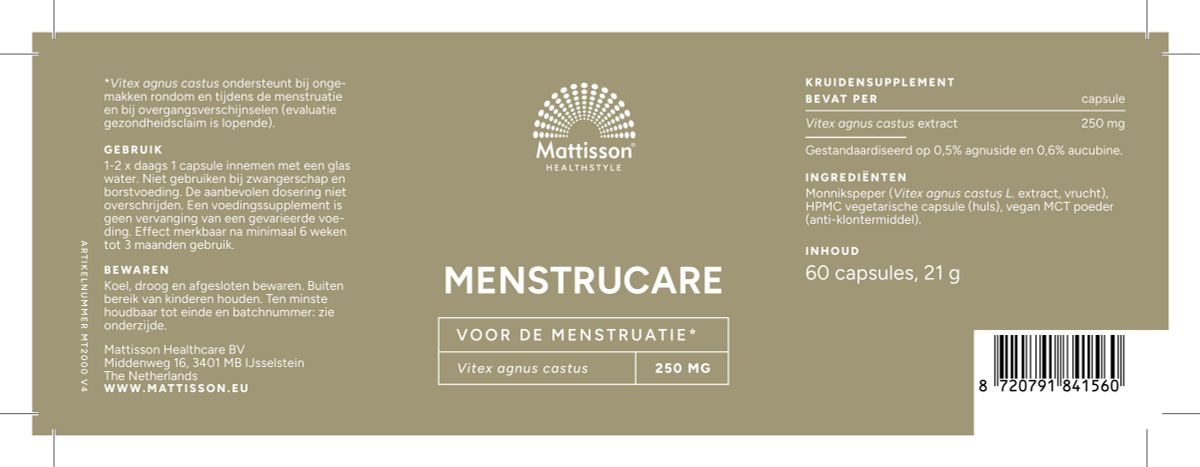 MenstruCare Vitex Agnus Castus Capsules afbeelding van document #1, label