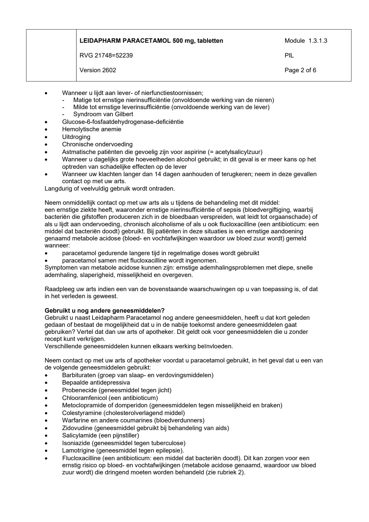 Paracetamol 500mg afbeelding van document #2, leaflet