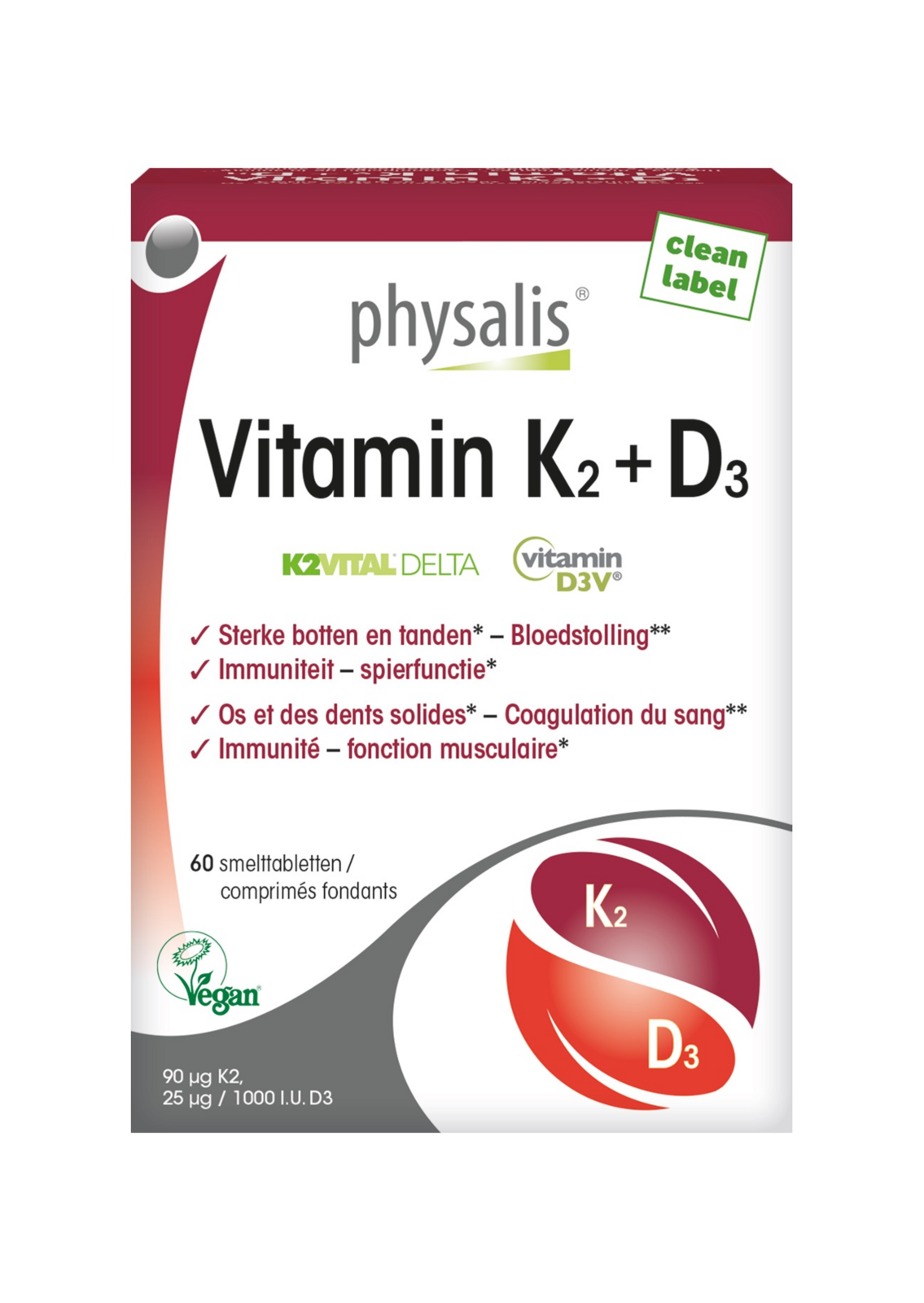 Physalis Vitamin K2 + D3 Smelttabletten 60TB