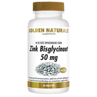 Golden Naturals Zink Bisglycinaat 50 mg Tabletten 60VTB Golden Naturals Zink Bisglycinaat 50 mg Tabletten 60VTB