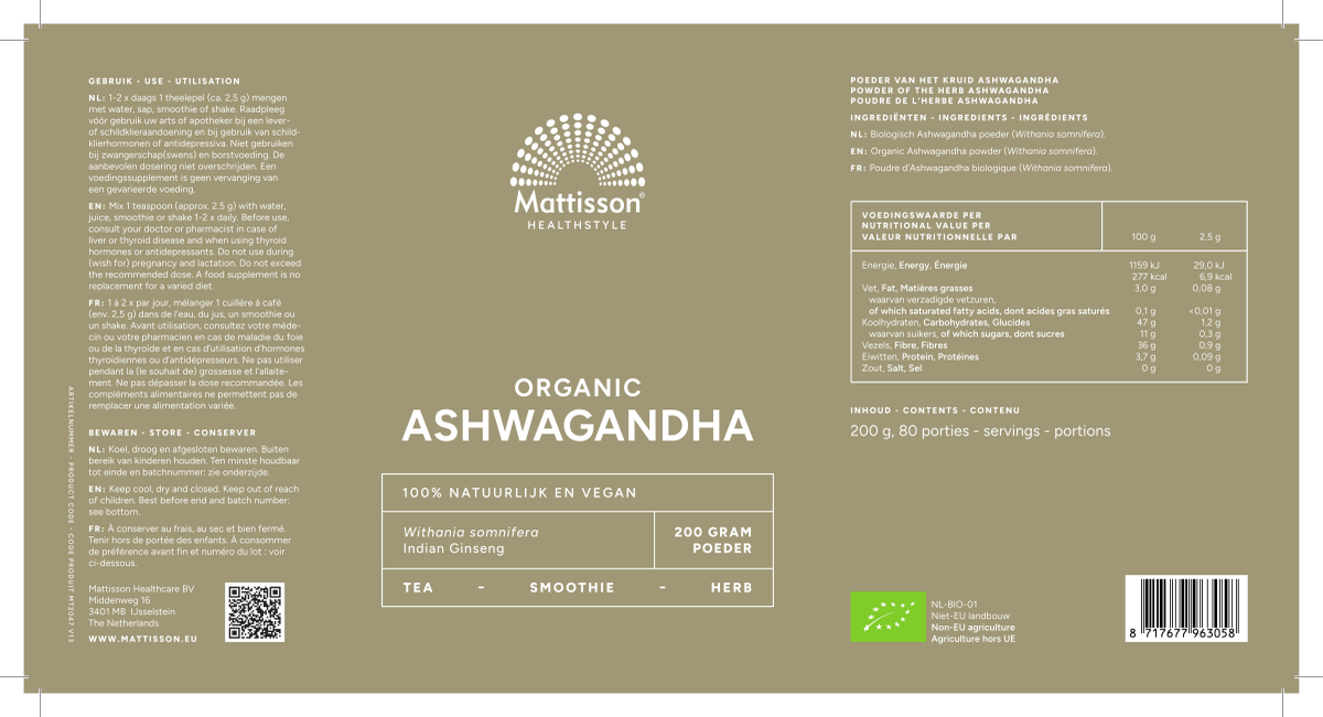 Biologische Ashwagandha Poeder afbeelding van document #1, label
