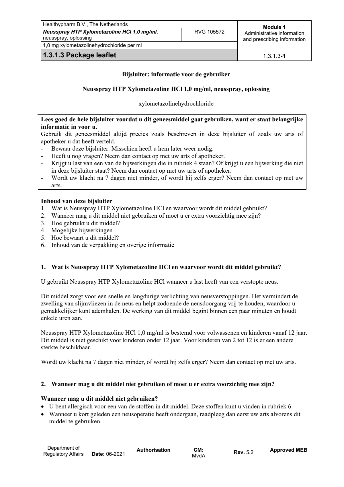 Xylometazoline Neusspray 1.0mg/ml afbeelding van document #1, leaflet