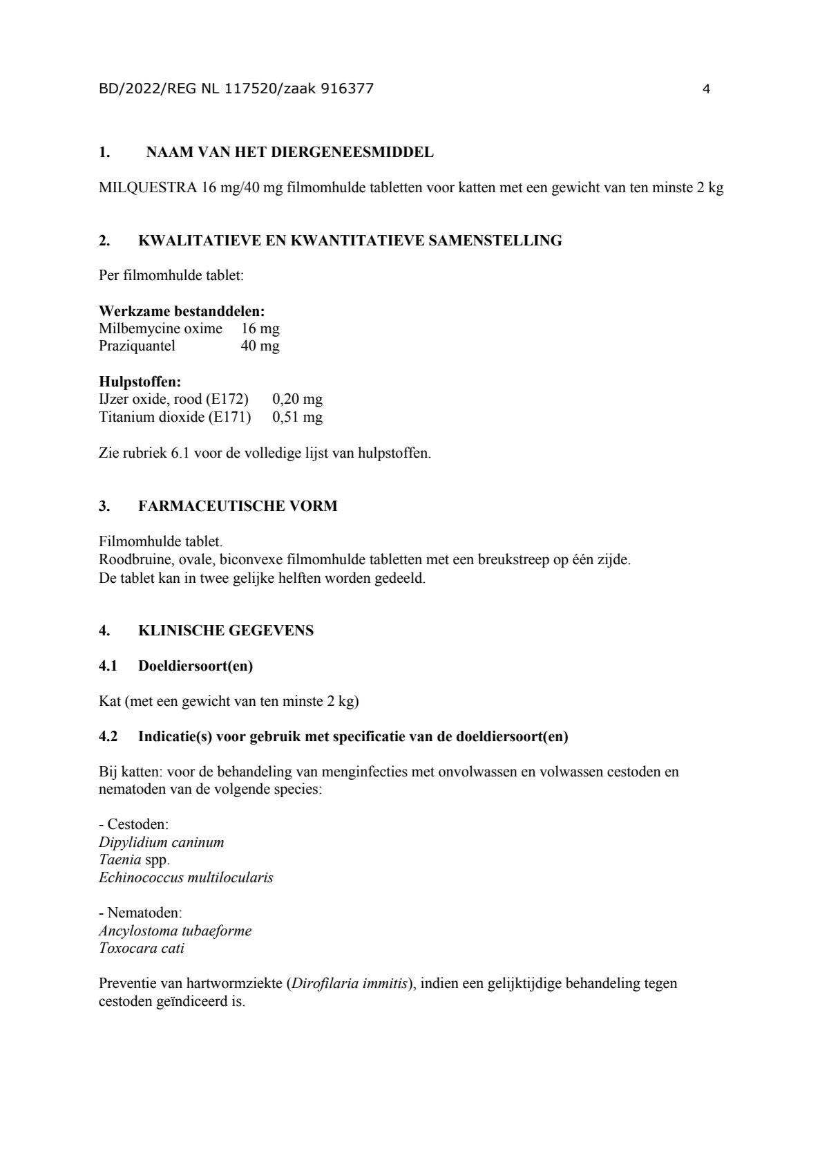 Milquestra Ontwormingsmiddel Katten vanaf 2KG - afbeelding van document #4, leaflet