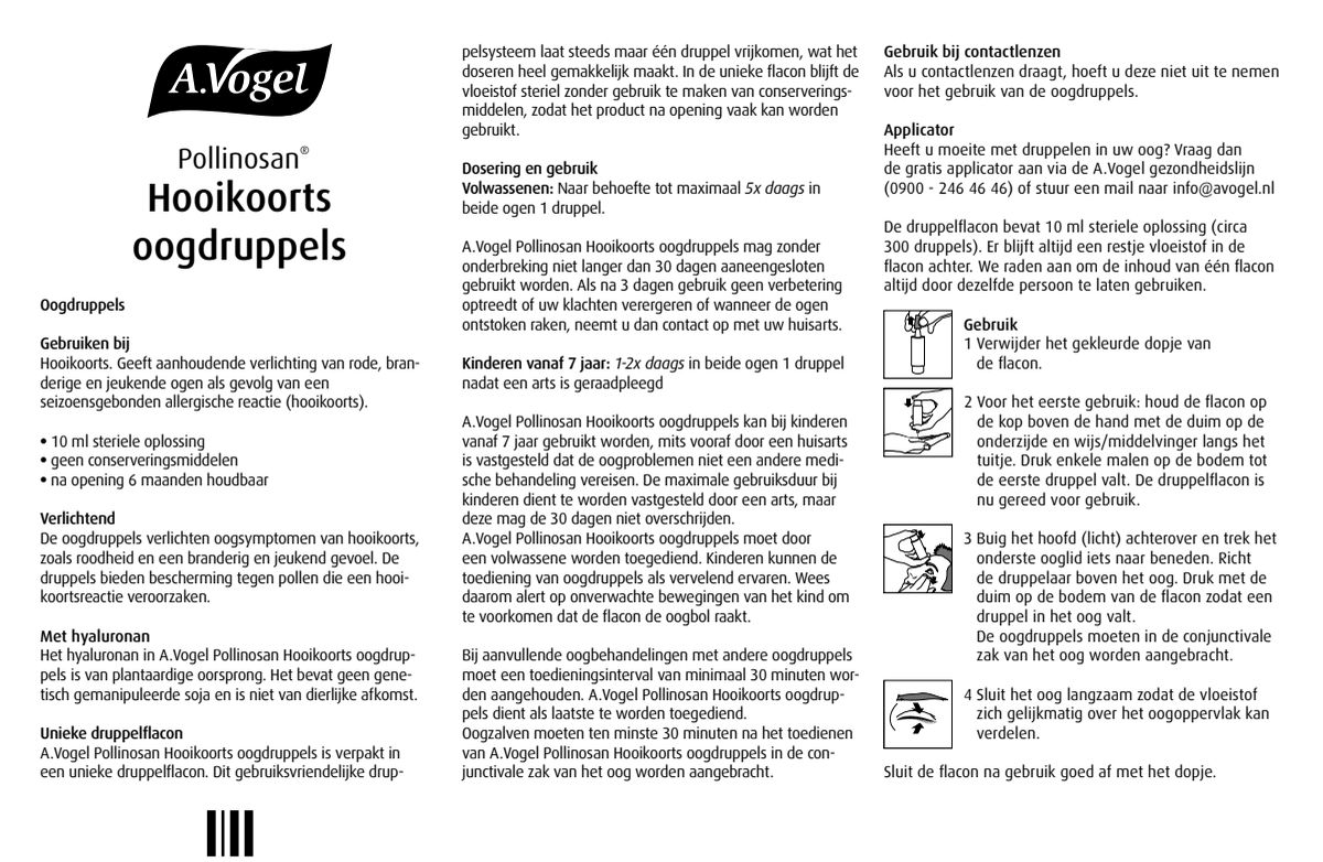 Pollinosan Hooikoorts Oogdruppels 10ML + Neusspray 20ML Combiverpakking - afbeelding van document #1, instructions