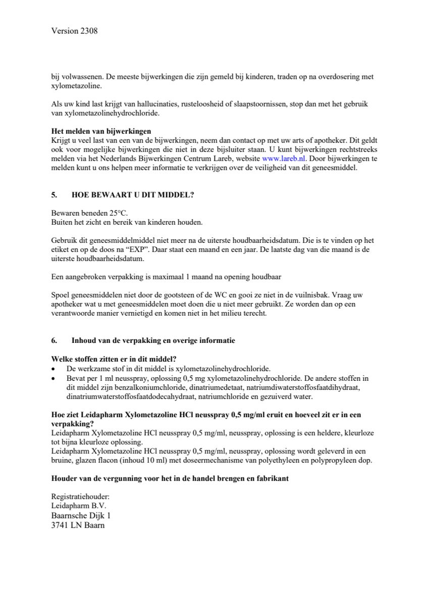 Xylometazoline HCl neusspray 0.5 mg/ml afbeelding van document #5, leaflet