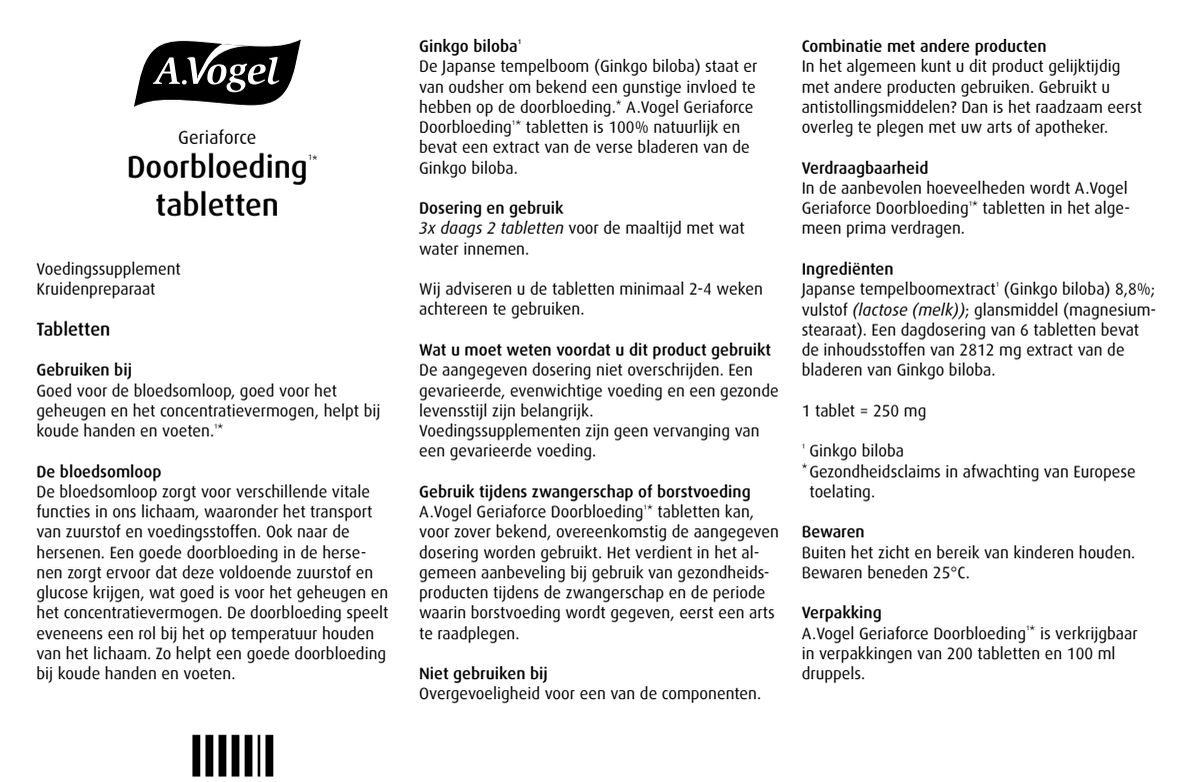 Geriaforce Doorbloeding* Tabletten afbeelding van document #1, instructions