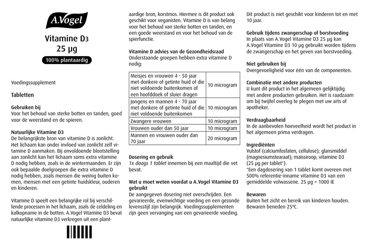 Vitamine D3 25 μg Tabletten afbeelding van document #1, instructions