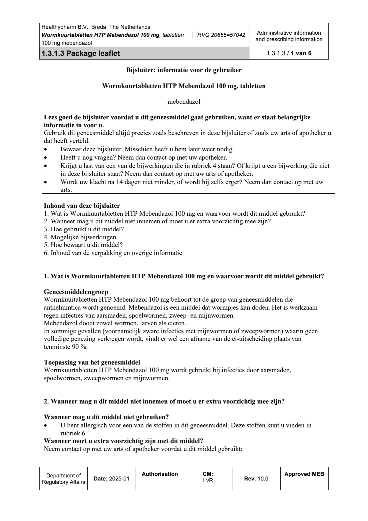 Mebendazol Wormkuurtabletten afbeelding van document #1, leaflet