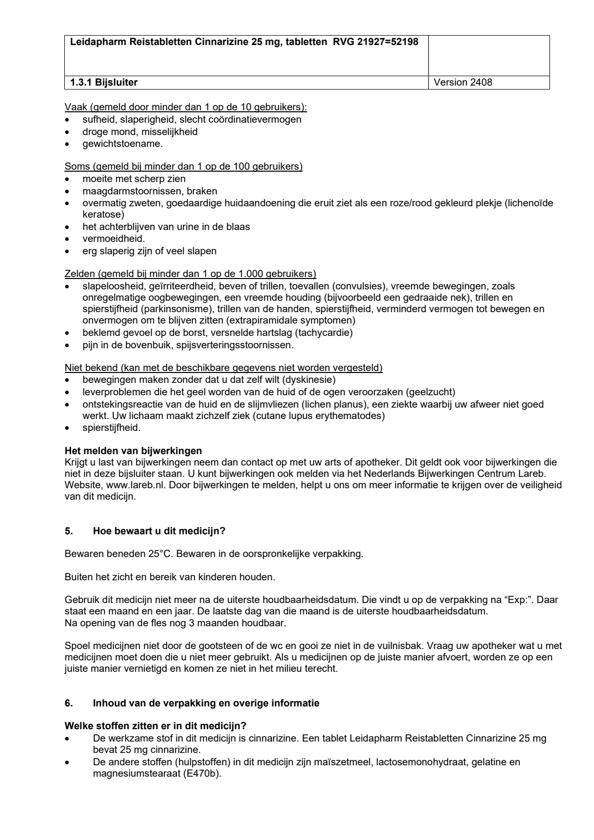 Reistabletten Cinnarizine 25 mg Tabletten afbeelding van document #4, leaflet