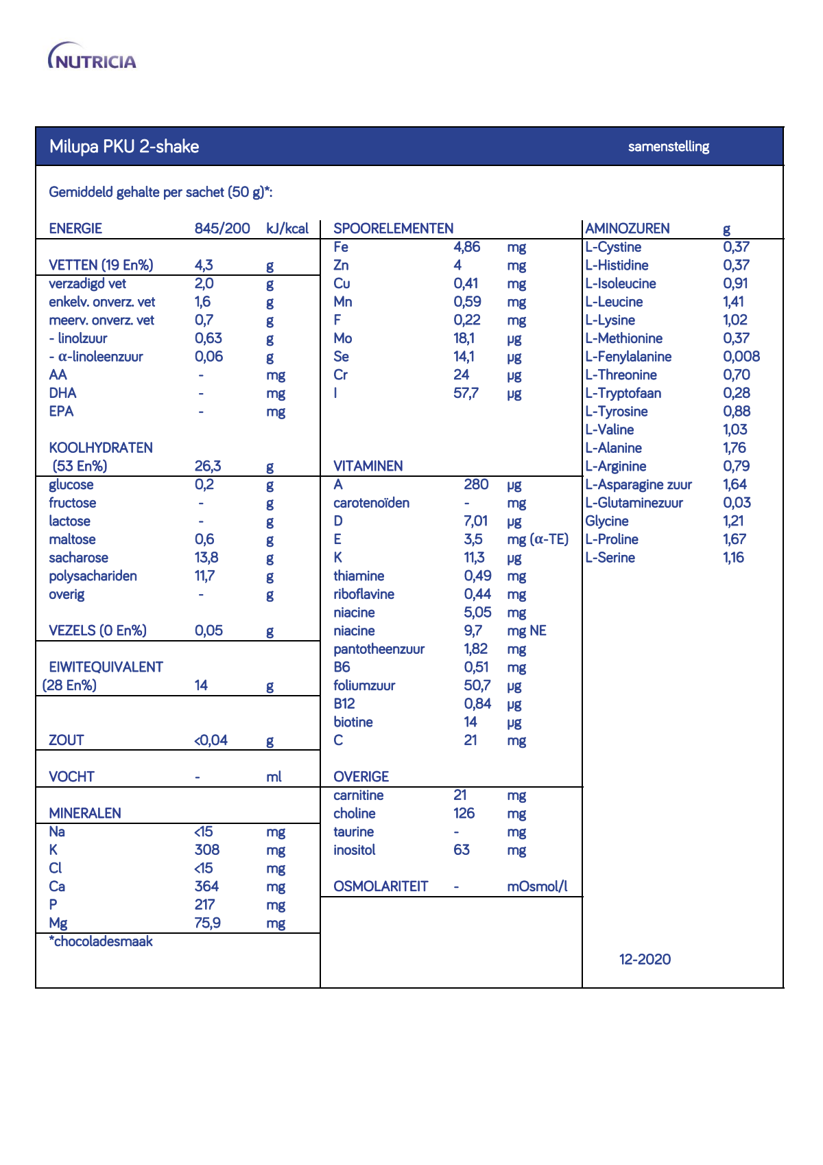 Milupa PKU-2 Shake Chocolade afbeelding van document #1, info_folder