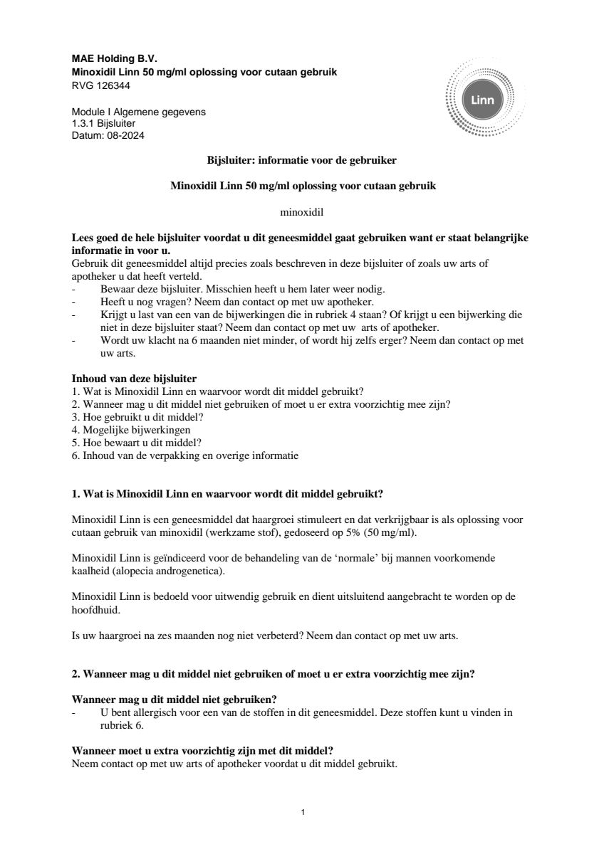 Minoxidil Linn 50 mg/ml oplossing afbeelding van document #1, leaflet