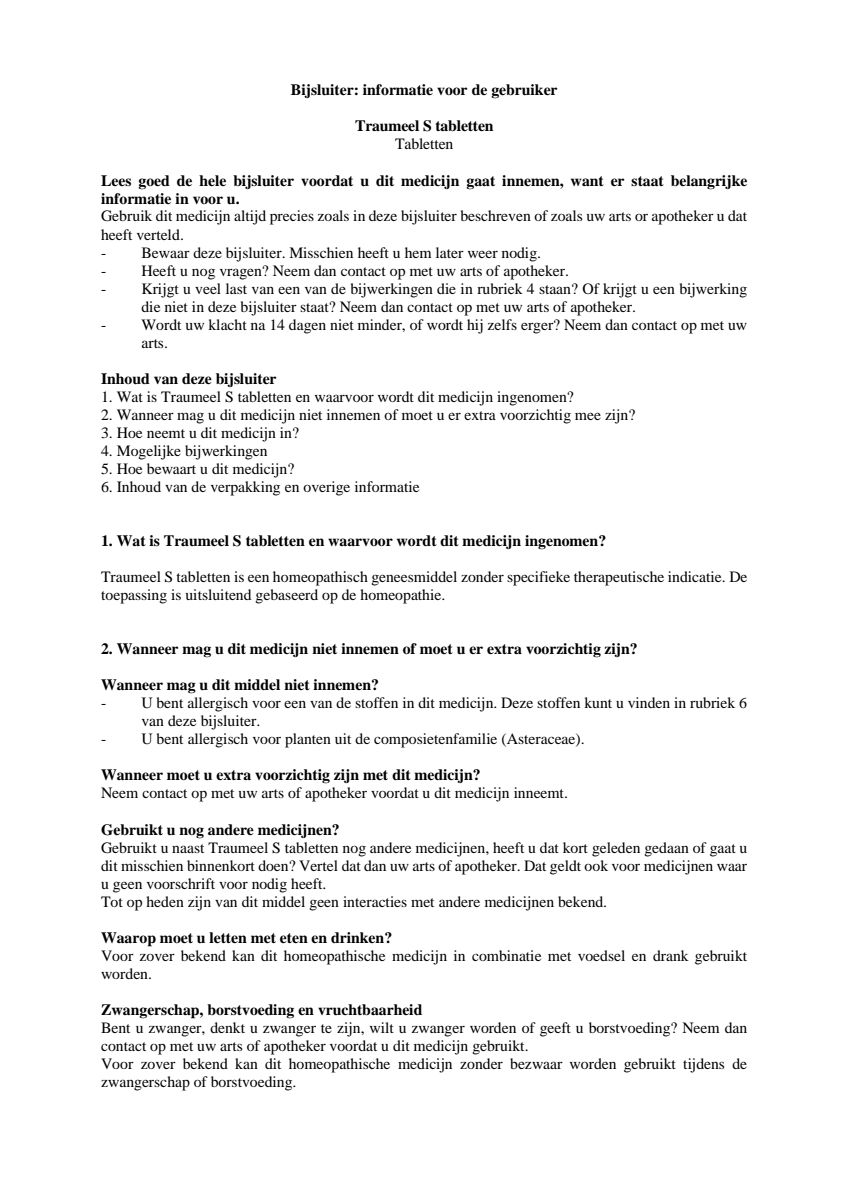 Traumeel S afbeelding van document #1, leaflet
