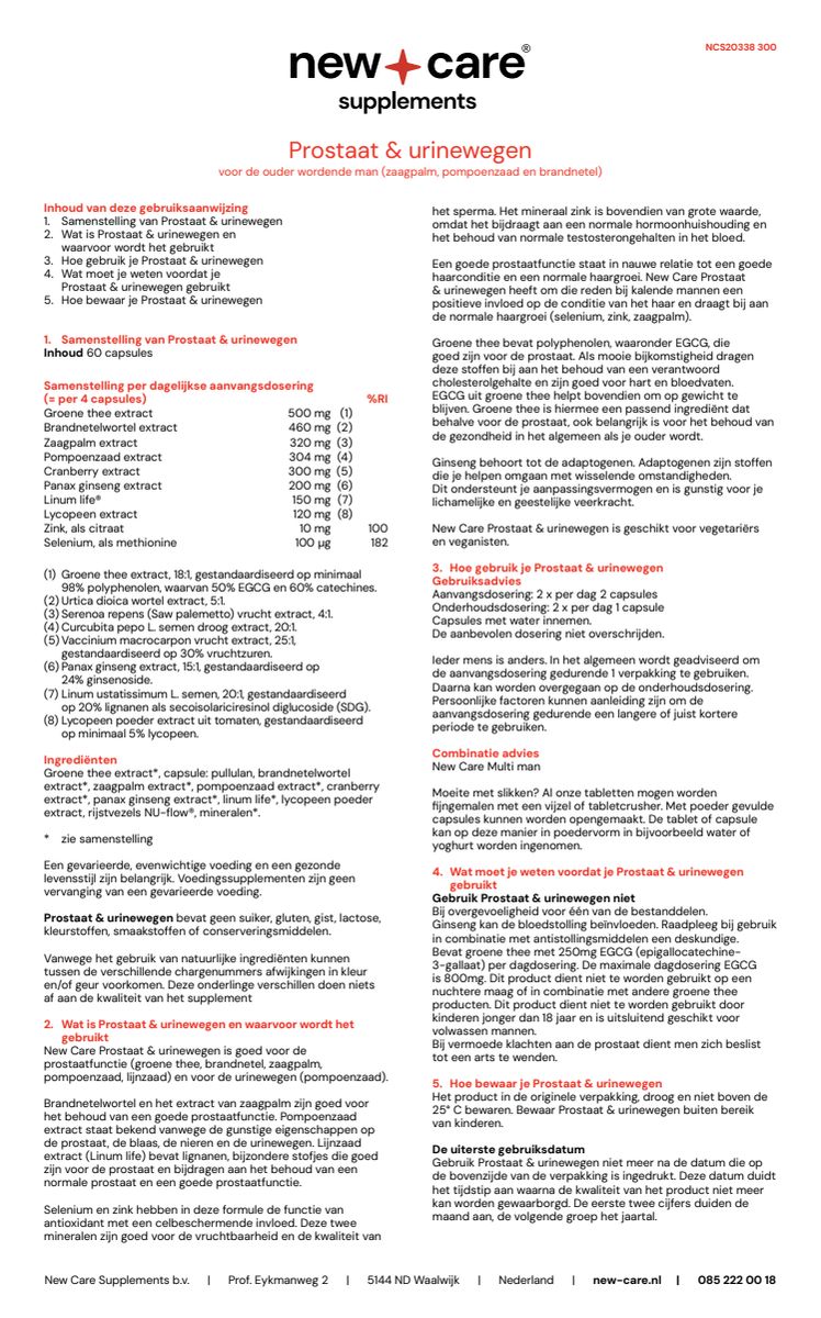 Prostaat & Urinewegen Capsules afbeelding van document #1, instructions