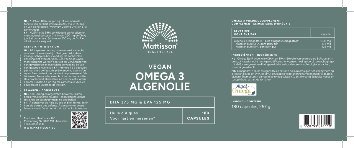 Vegan Omega-3 Algenolie afbeelding van document #1, label