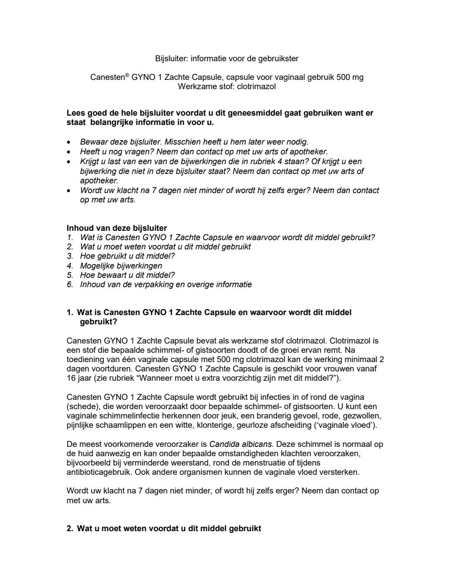 Canesten Gyno 1 Zachte Capsule - 1 daagse behandeling afbeelding van document #1, leaflet