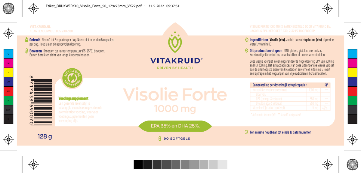 Visolie Forte 1000 mg EPA 35% DHA 25% afbeelding van document #1, label