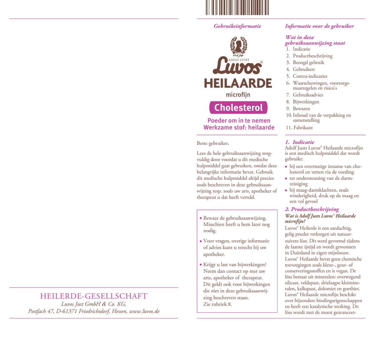Heilaarde Cholesterol Microfijn Poeder afbeelding van document #1, instructions