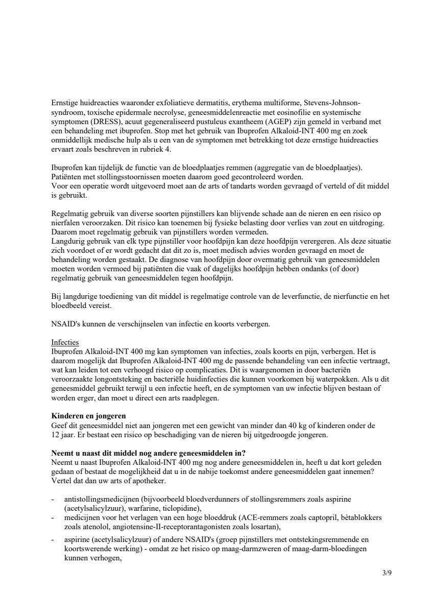 Ibuprofen (als Lysine) Sanias 400mg Tabletten afbeelding van document #3, leaflet