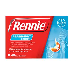 Rennie Pepermunt kauwtabletten bij brandend maagzuur 48TB Rennie Pepermunt kauwtabletten bij brandend maagzuur 48TB