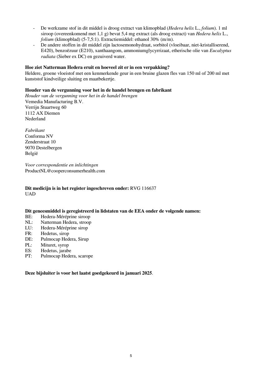 Hedera Stroop afbeelding van document #5, leaflet