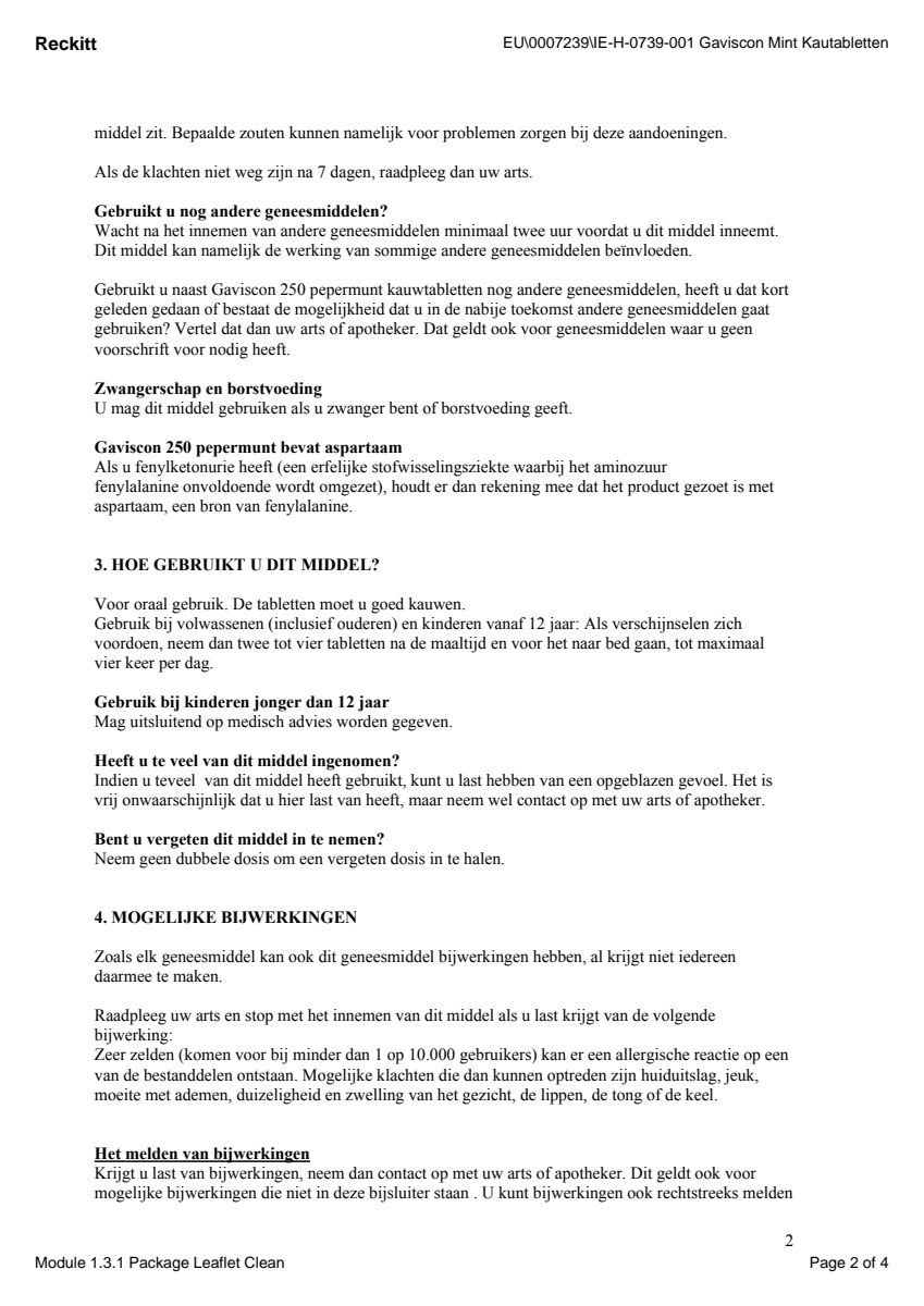 250 Pepermunt Kauwtabletten afbeelding van document #2, leaflet