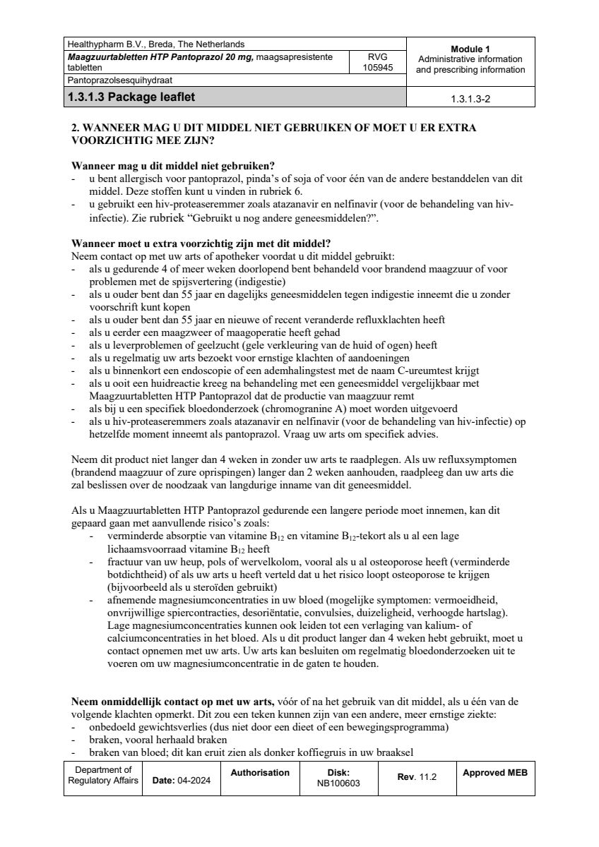 Maagzuurremmer Pantoprazol 20mg Tabletten afbeelding van document #2, leaflet