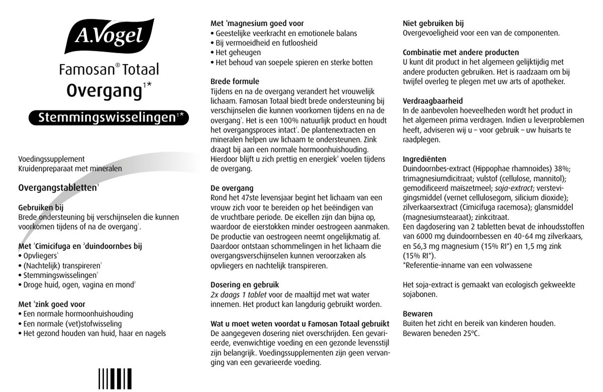 Famosan Overgang Totaal Tabletten 60ST + Overgang Gewichtsbeheersing* Tabletten 60TB Combiverpakking afbeelding van document #1, instructions