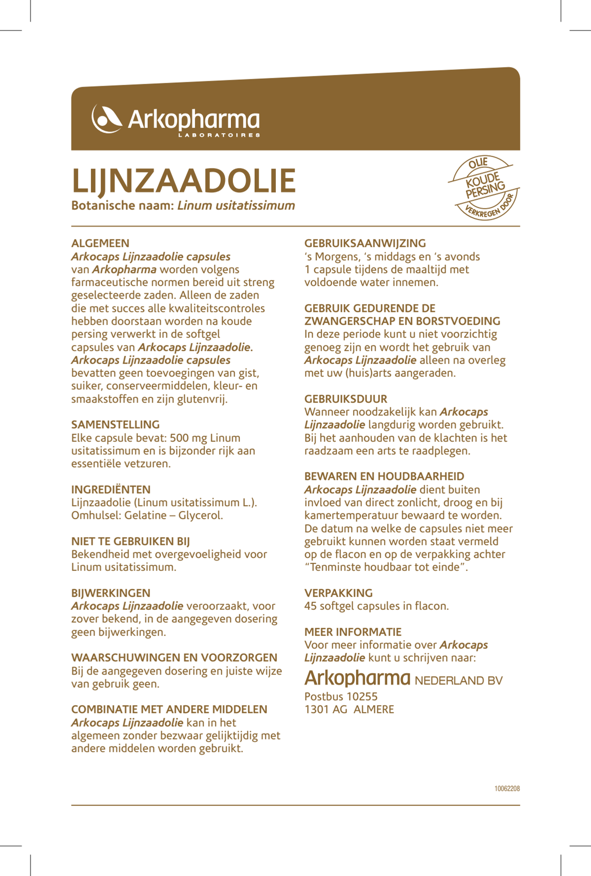 Lijnzaadolie Capsules afbeelding van document #1, instructions