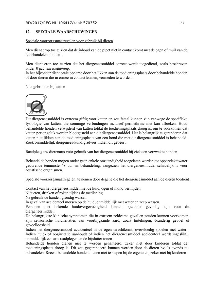 Hond 100/500 (4-10kg) Spot-on Solution Pipetten afbeelding van document #27, instructions
