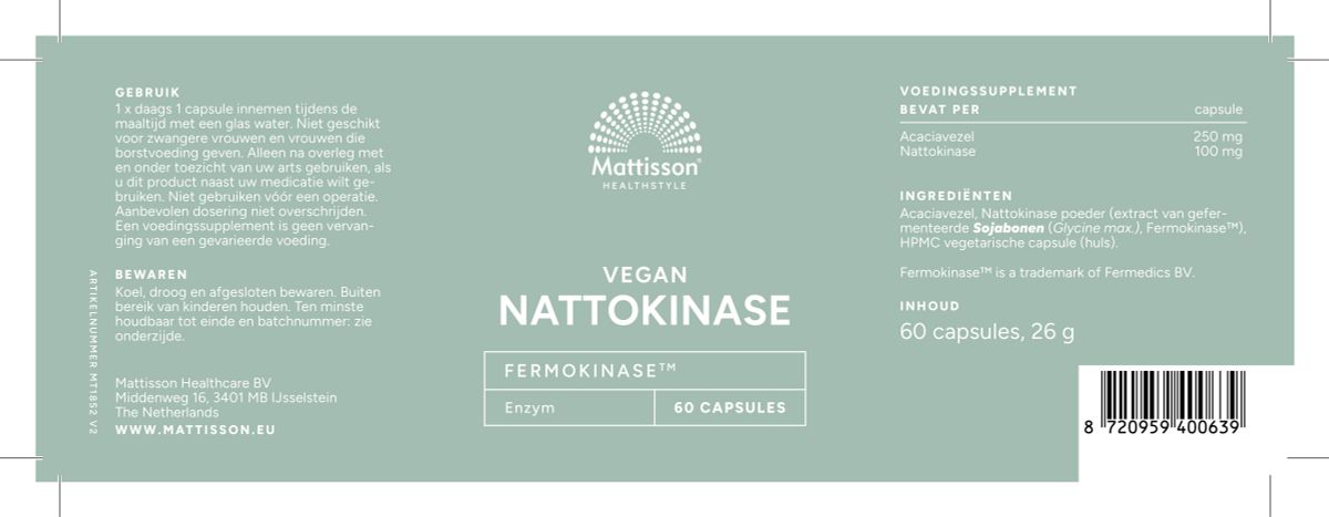 Nattokinase 100 mg Fermokinase™ Capsules afbeelding van document #1, label