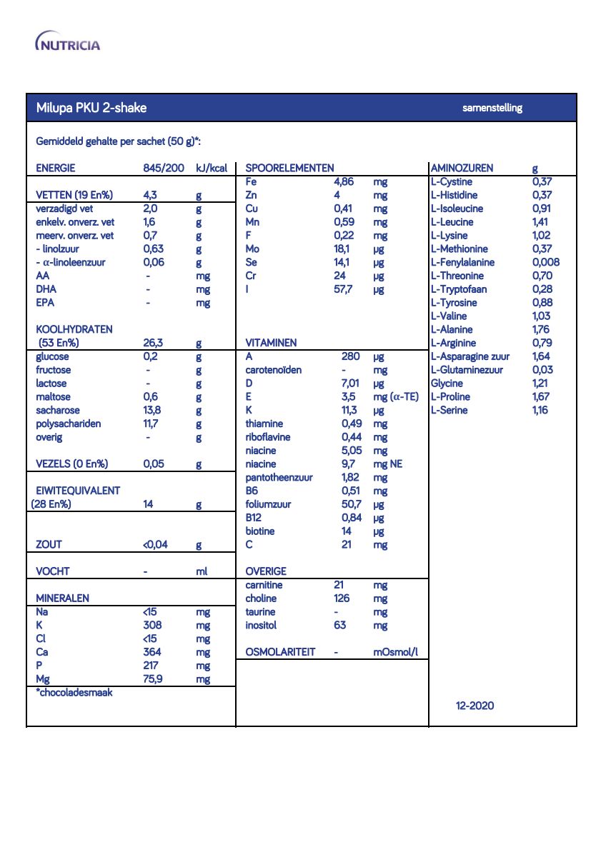 Milupa PKU-2 Shake Chocolade afbeelding van document #1, info_folder