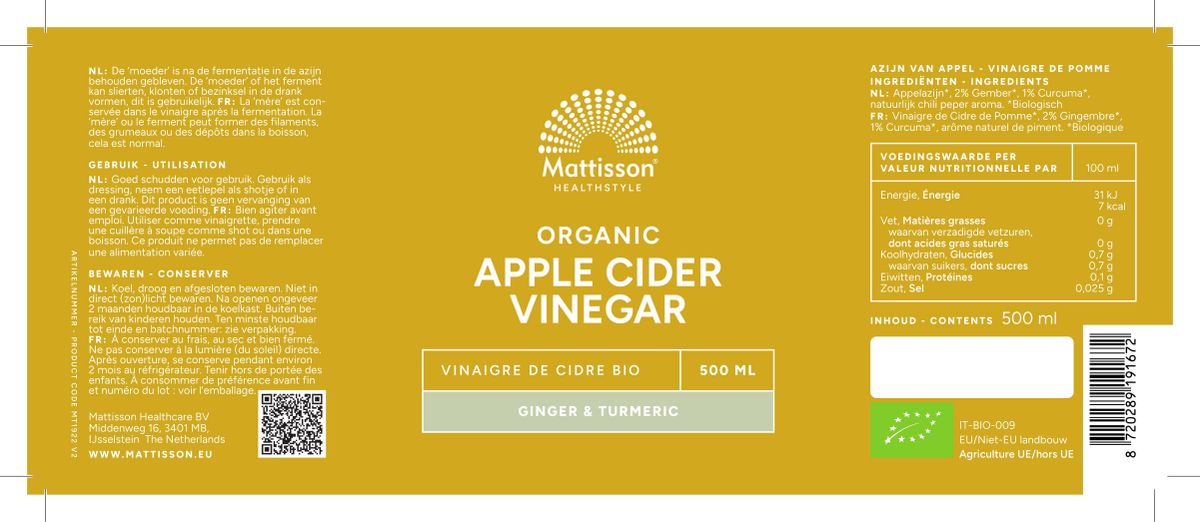 Biologische Appel Cider Vinegar Ginger & Turmeric afbeelding van document #1, label