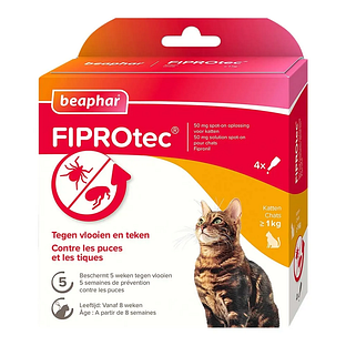 Beaphar FIPROtec tegen Vlooien en Teken Katten 4ST Beaphar FIPROtec tegen Vlooien en Teken Katten 4ST