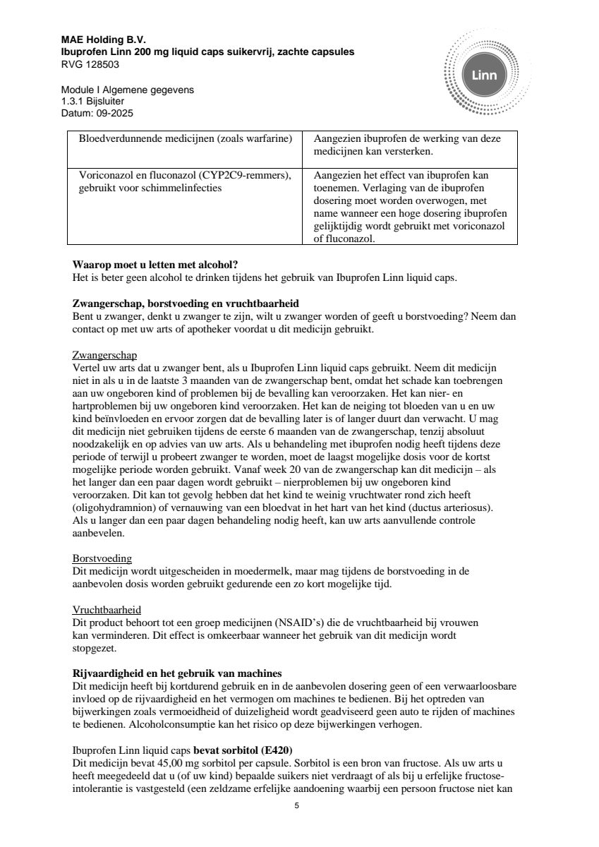 Ibuprofen Liquid Caps 200mg Suikervrij afbeelding van document #5, leaflet