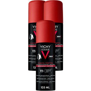 Vichy Homme Clinical Control Anti-Transpirant 96H Multiverpakking 3x125ML