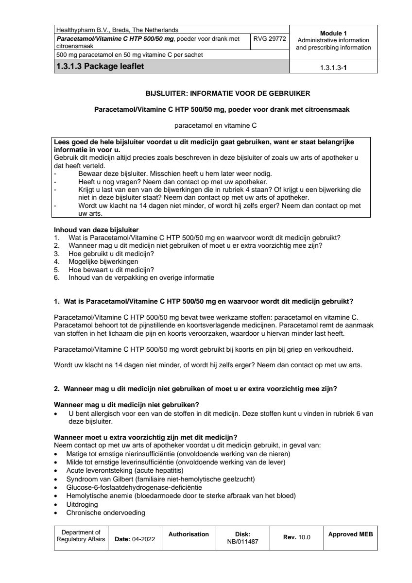 Paracetamol Vitamine C Sachet afbeelding van document #1, leaflet