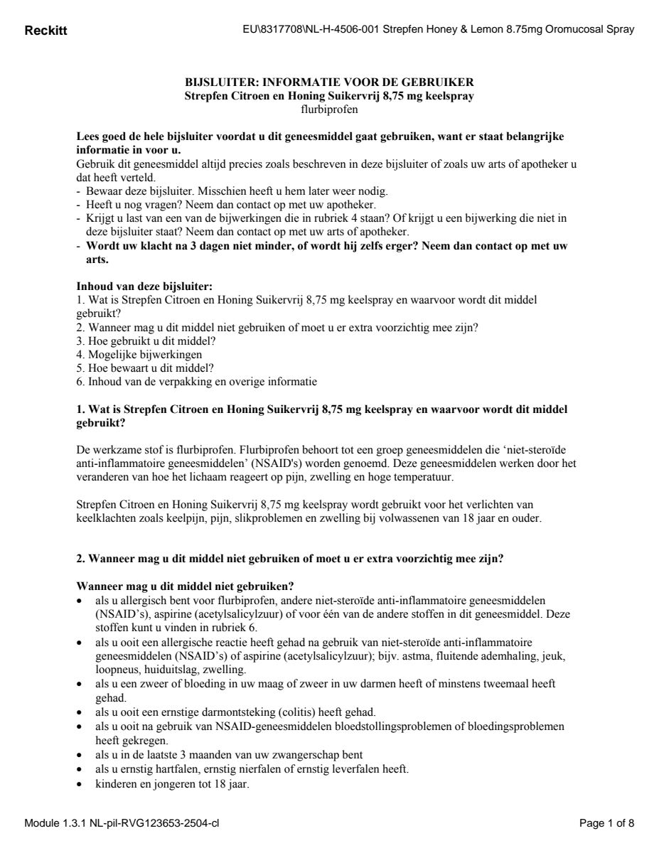 Citroen en Honing Suikervrij 8,75mg Keelspray afbeelding van document #1, leaflet