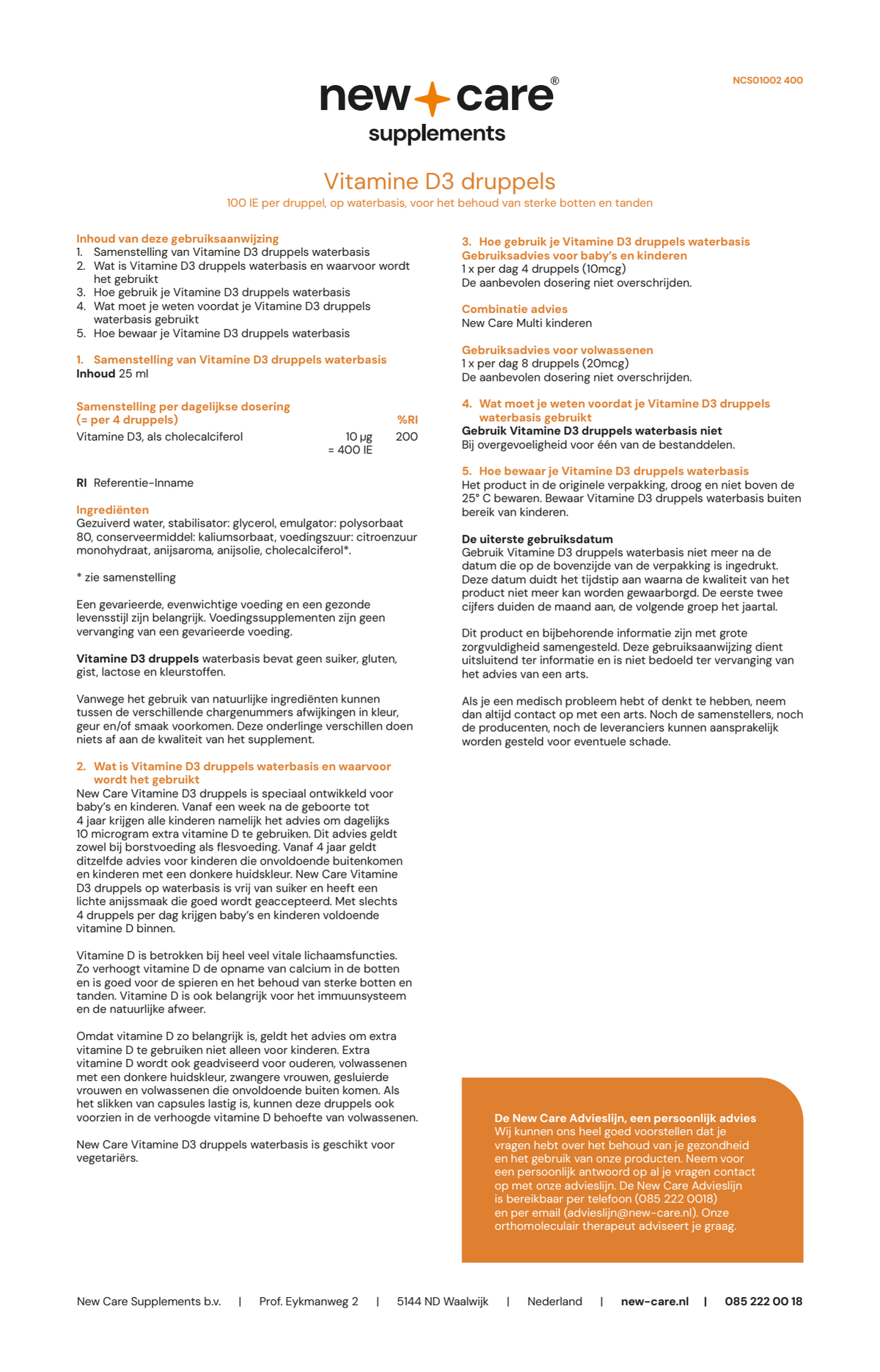 Vitamine D3 Waterbasis Druppels afbeelding van document #1, instructions