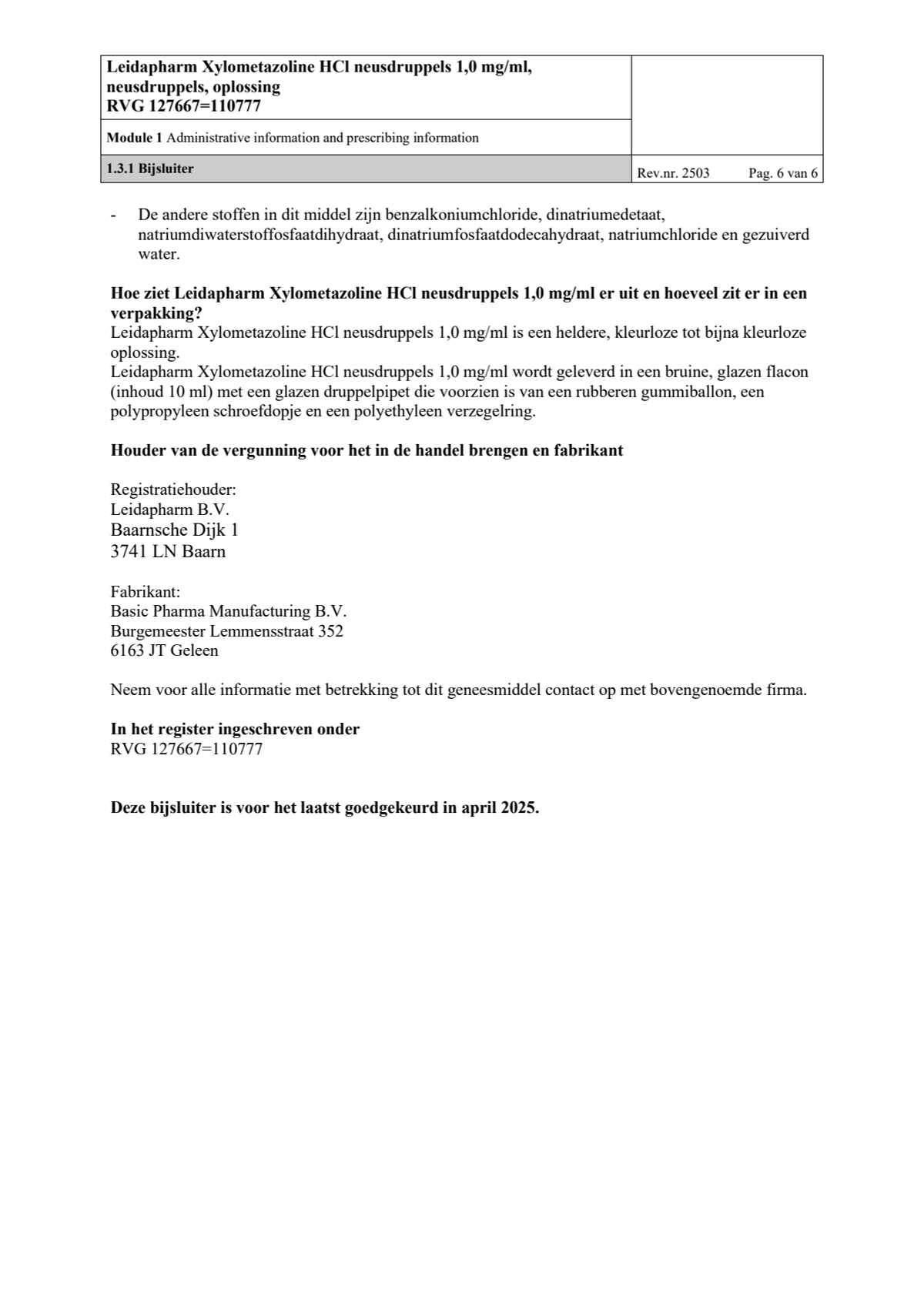 Neusdruppels Xylometazoline HCl 1 mg/ml afbeelding van document #6, leaflet