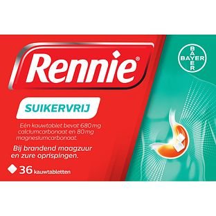 Rennie Suikervrij kauwtabletten bij brandend maagzuur, 36TB