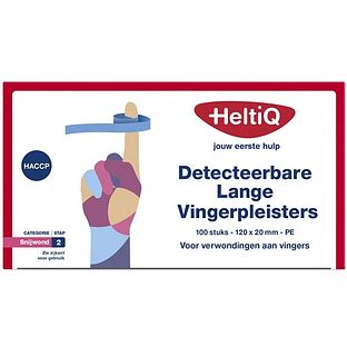 HeltiQ Detecteerbare Lange Vingerpleisters Pe 120x20mm 100ST HeltiQ Detecteerbare Lange Vingerpleisters Pe 120x20mm 100ST