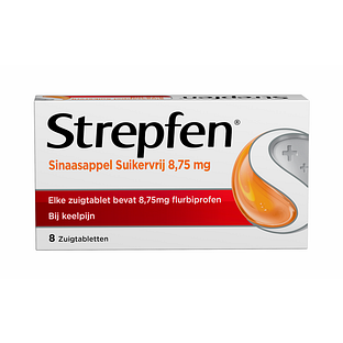 Strepfen Sinaasappel Suikervij 8.75 mg Zuigtabletten 8TB Strepfen Sinaasappel Suikervij 8.75 mg Zuigtabletten 8TB