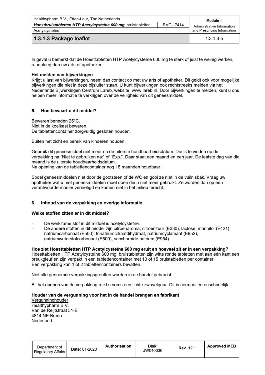 Acetylcysteïne 600mg Bruistabletten afbeelding van document #5, leaflet