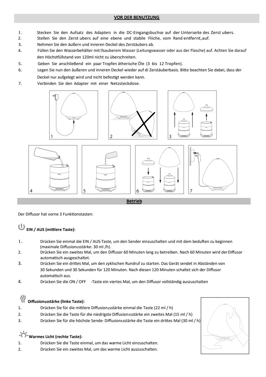 Space Aroma Diffuser afbeelding van document #12, instructions