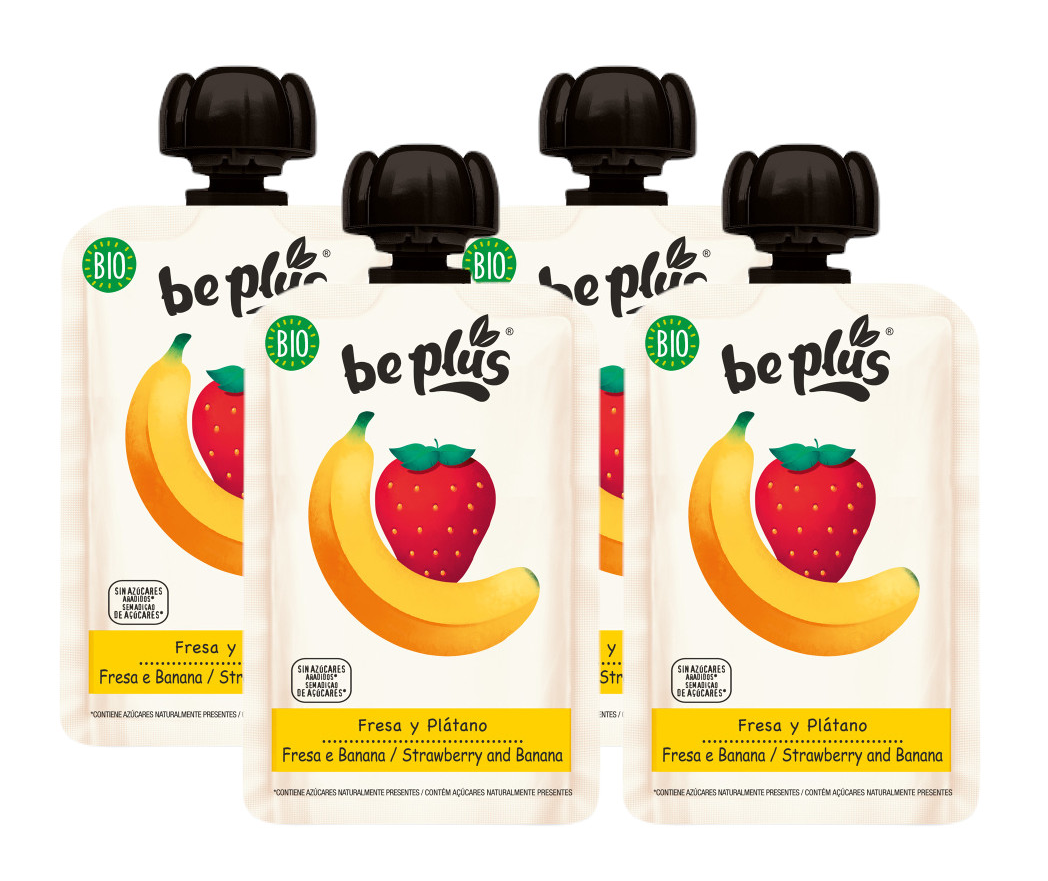 Be Plus Knijpfruit Strawberry & Banana Multiverpakking afbeelding