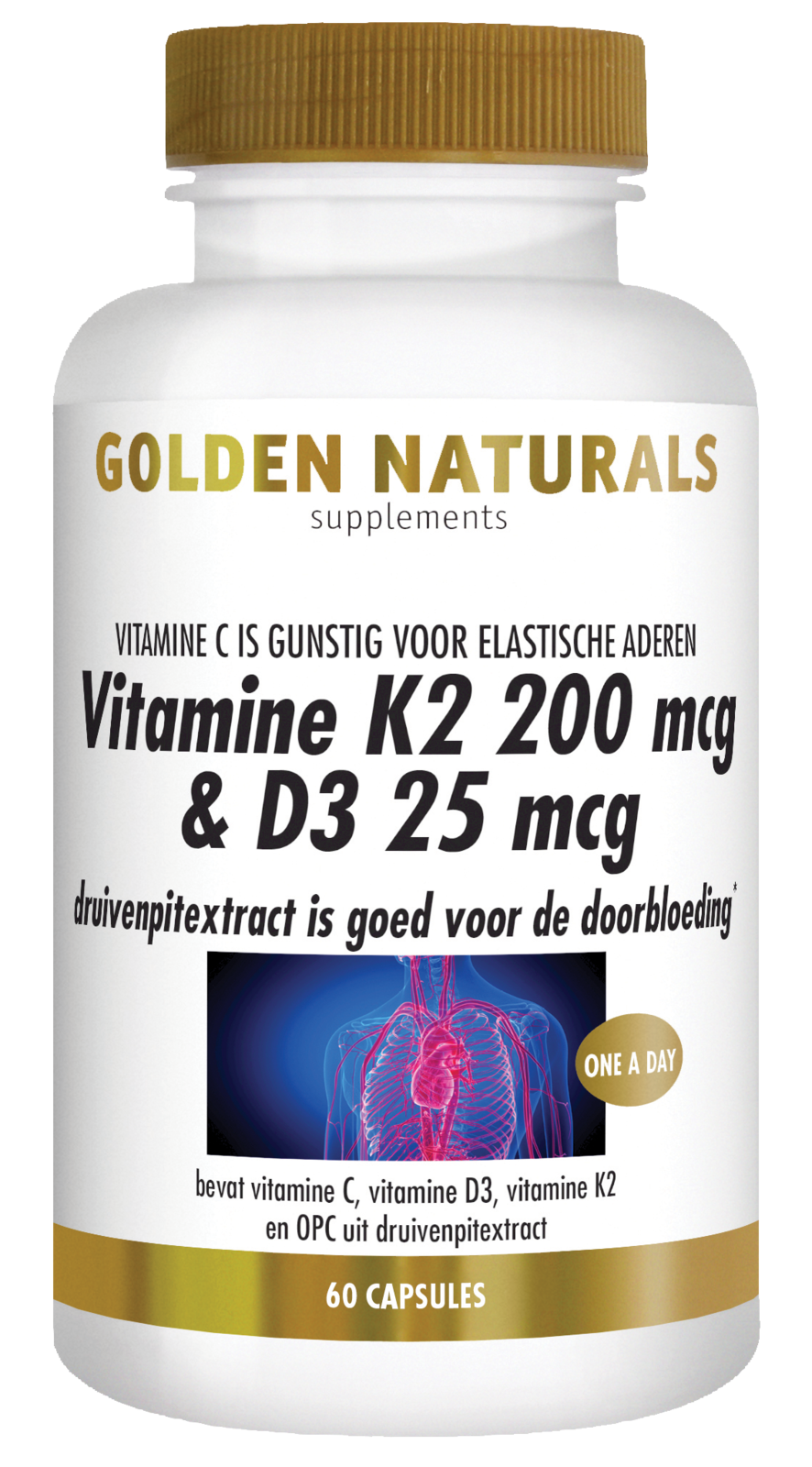 Golden Naturals Vitamine K2 200mcg & D3 25mcg Capsules 60VCP